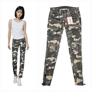 Frankie B Y2K Ultra low-rise Camo Moto Skinny Jeans Size 23 NWT